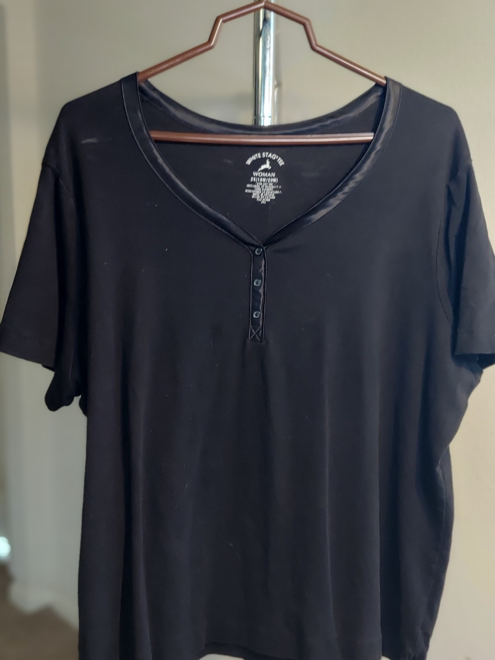 White Stag Black Women's Henley with Satin Trim Accent